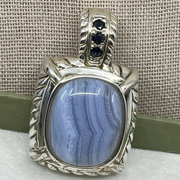 Vintage Judith Ripka Sterling Silver Pendant - Blue Lace Agate Gemstone Enhancer - Picture 6 of 16